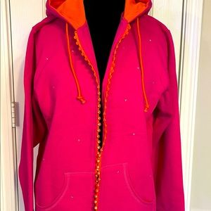 NWT. Hot pink. Rhinestone hooded zip jacket. Quaker factory